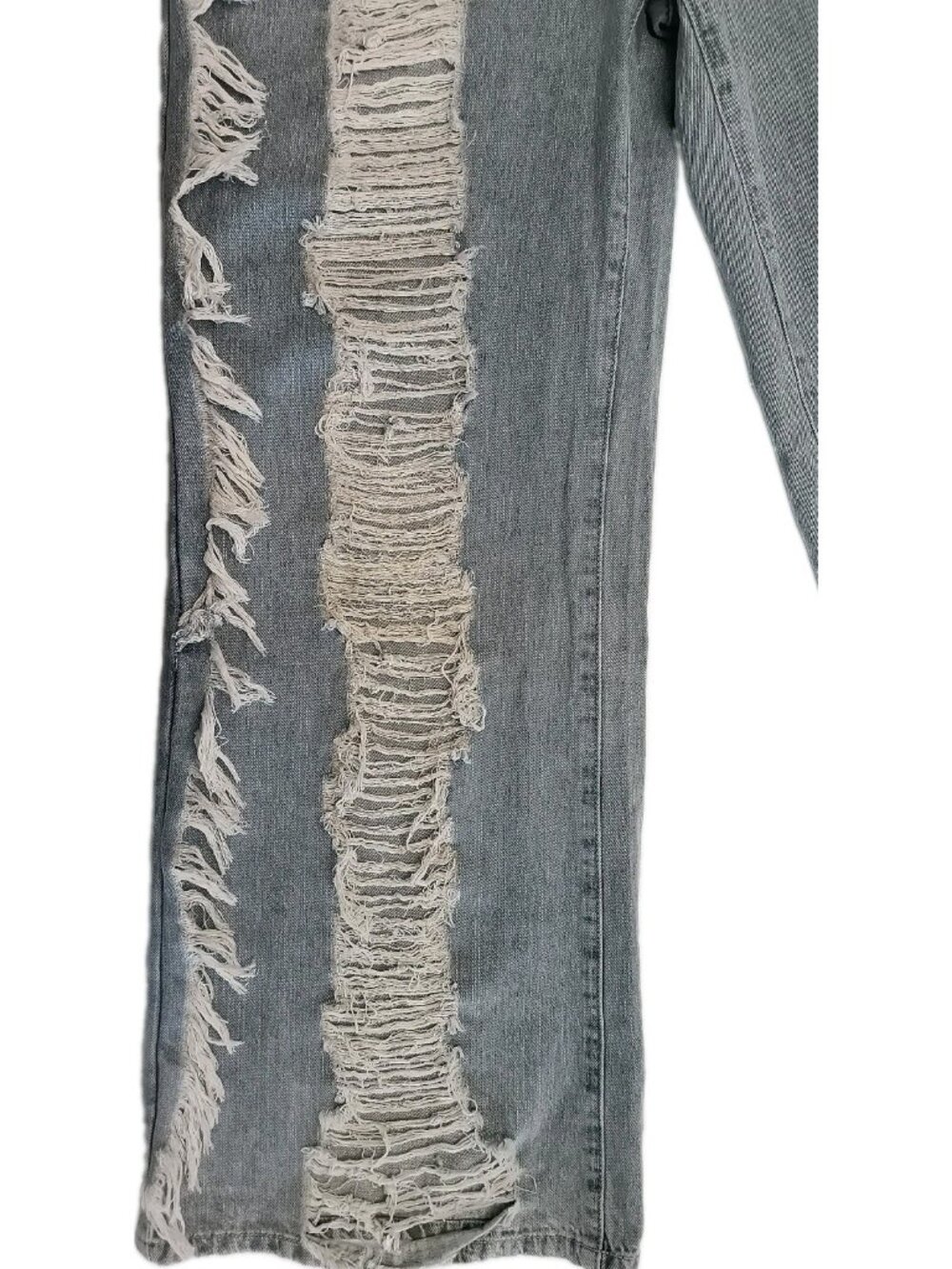 Fashion Nova Distressed Grey Denim Jumpsuit with Stud Details - Picture 6 of 16